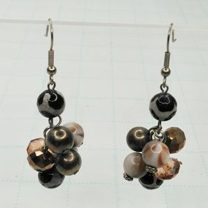 Beaded Drop Dangle Brass Print Gemstone Earrings